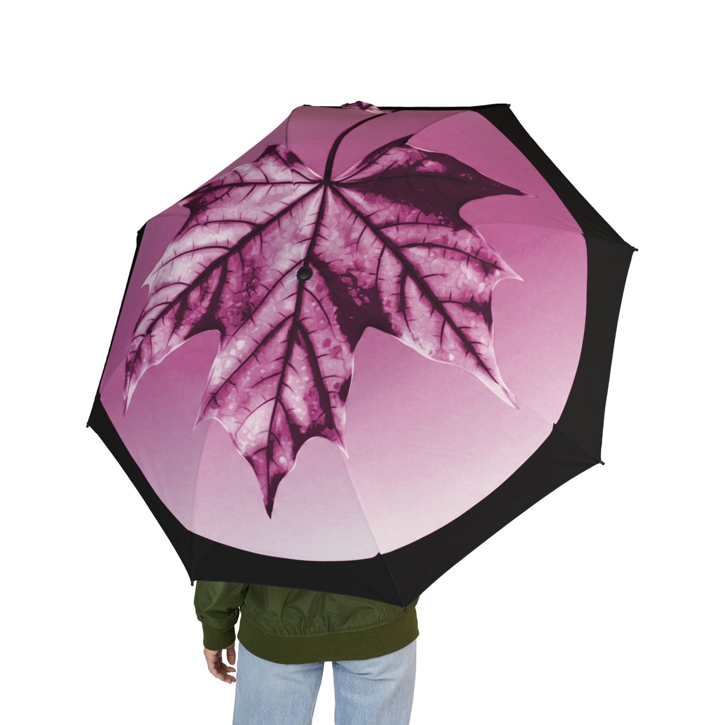 Magenta Maple Leaf Foldable Umbrella - Compact & Chic