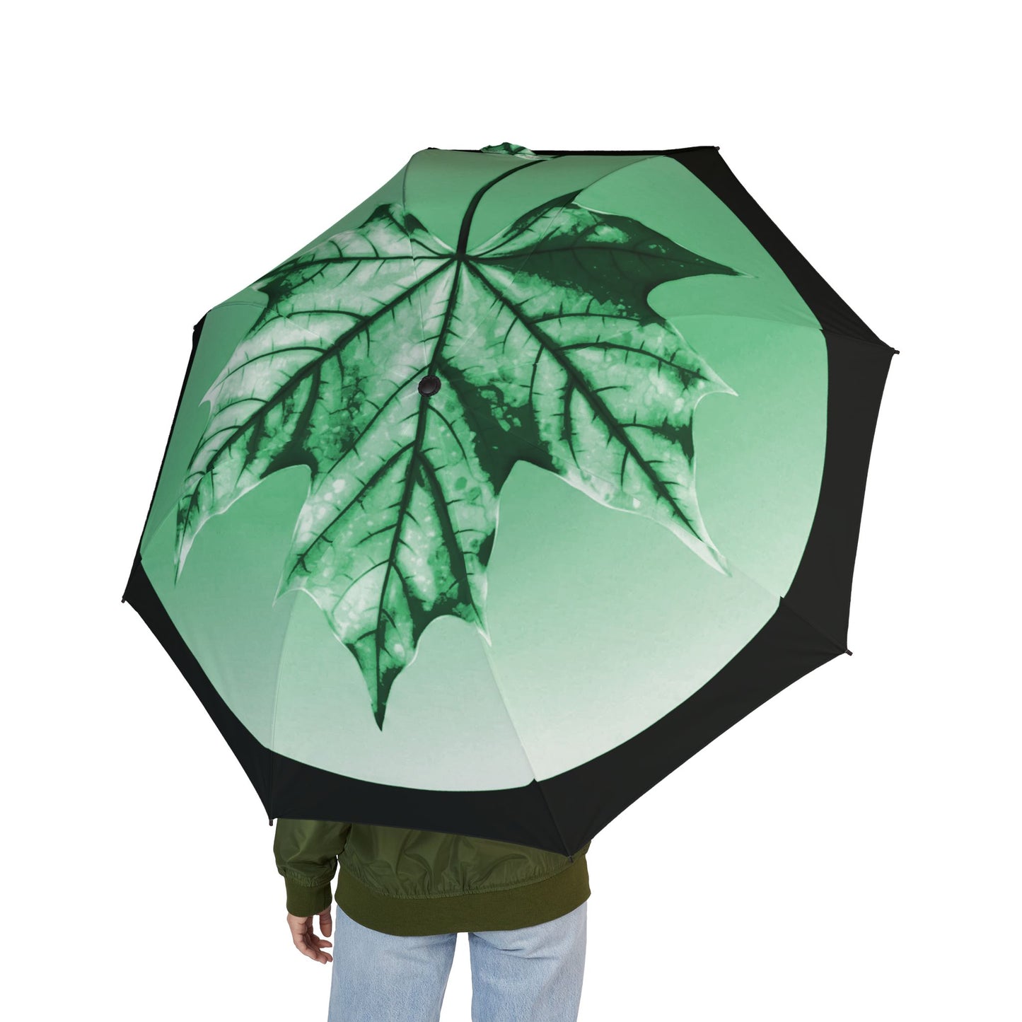 Mint Green Maple Leaf Foldable Umbrella - Compact & Chic