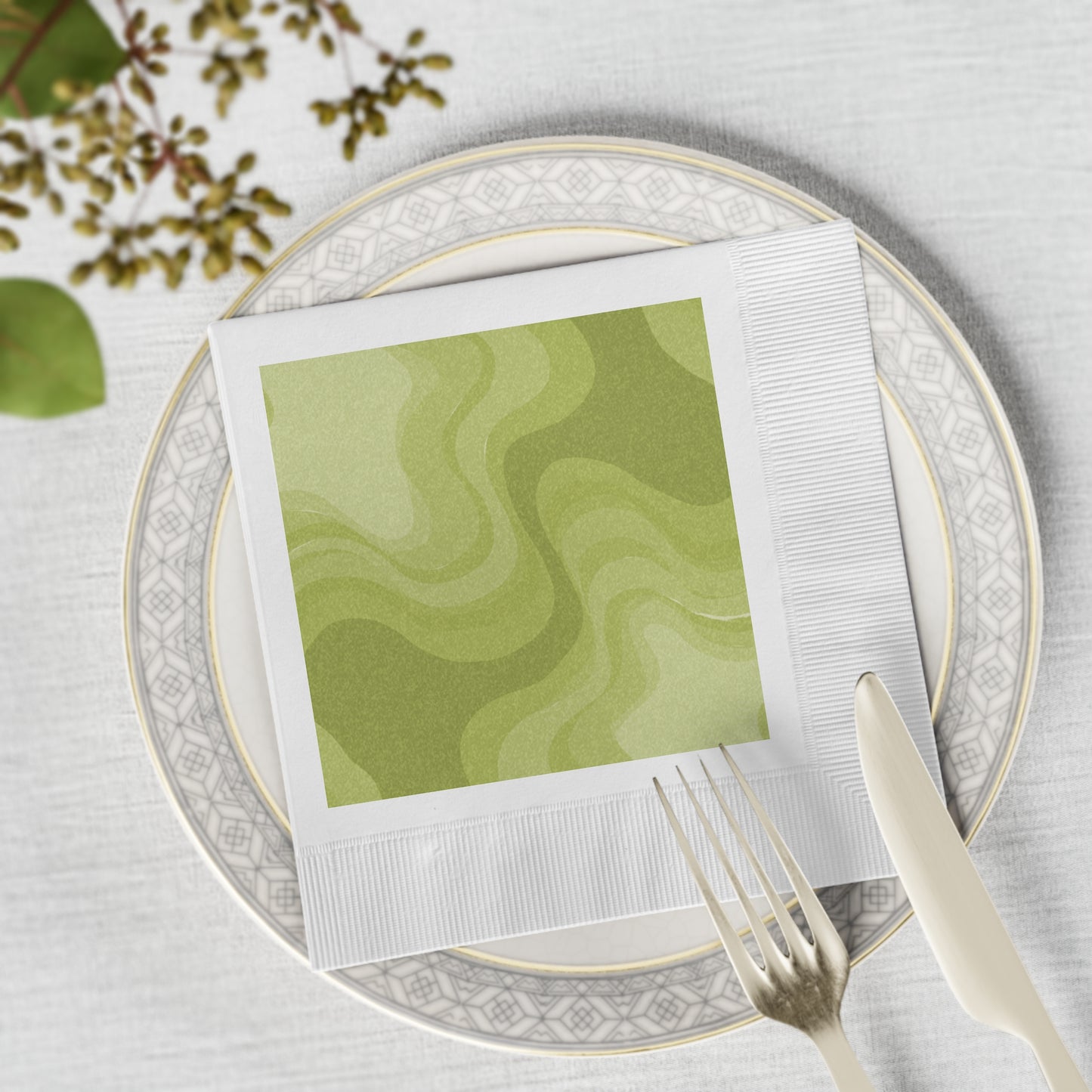 Lemon Wavey White Coined Napkins, 6.5" x 6.5"
