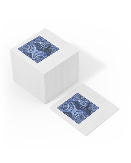 Uzi Spiral Deep Blue Pastel White Coined Napkins, 4.8" x 4.8"