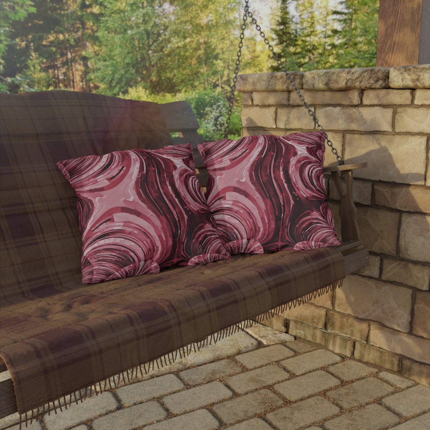 Uzi Spiral Ruby 20" x 20" Outdoor Pillow