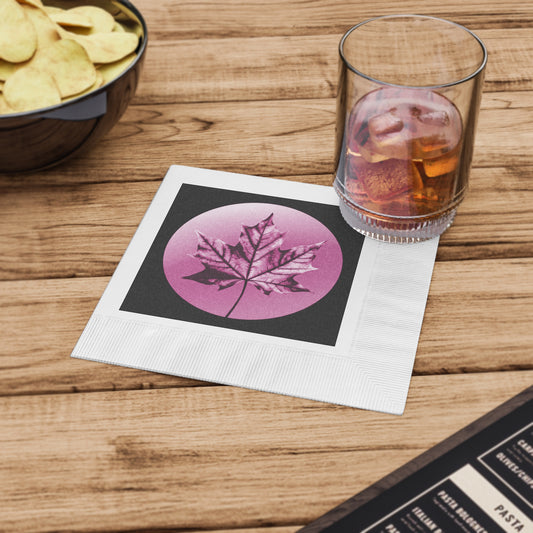 Magenta Maple Leaf White Coined Napkins, 6.5" x 6.5"