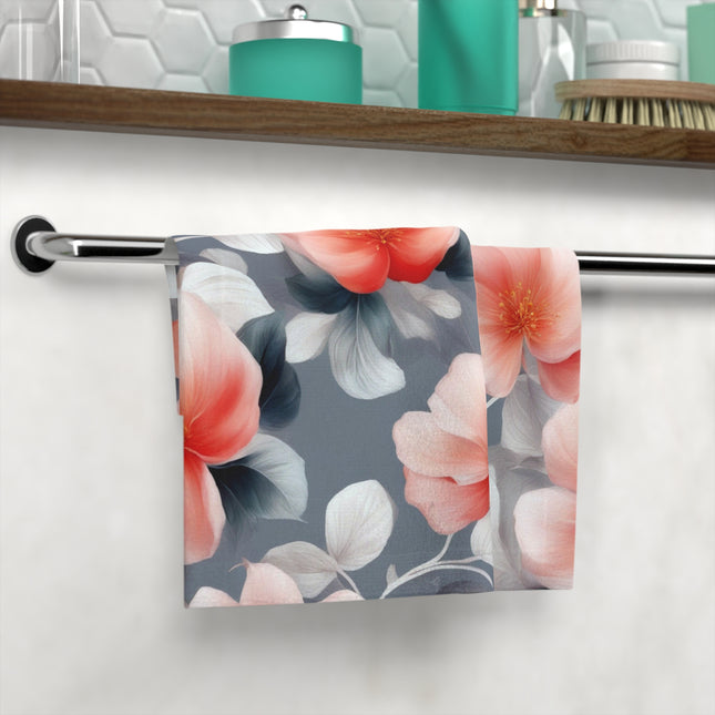 Red Blossom Floral Bunch Face Towel, 13" x 13"
