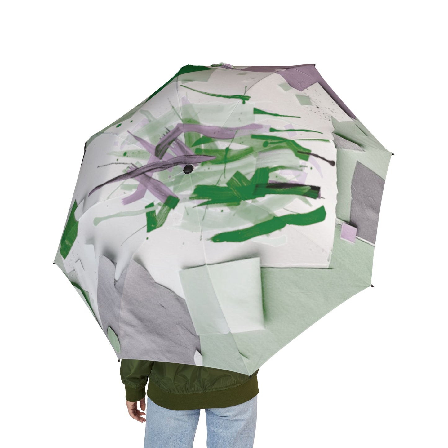 Mint Green Paper Paint Foldable Umbrella - Compact & Chic