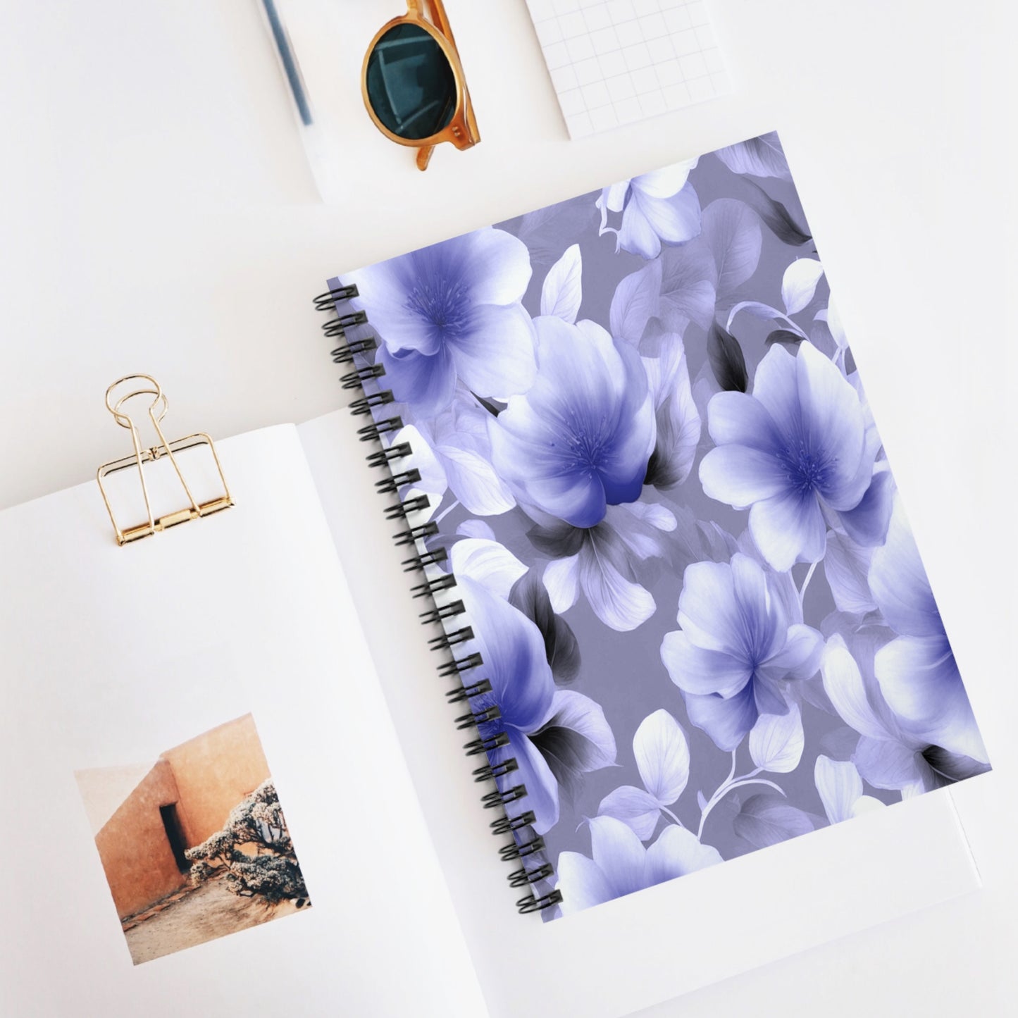 Indigo Blossom Floral Bunch Spiral Notebook - Ruled Line, 6" x 8", 118 pages