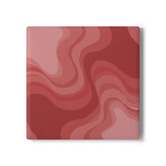 Power Red Wavey 4" x 4" Square Ceramic Coaster