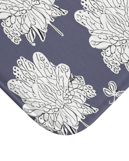 White Floral Butterflies 34" x 21" Bath Mat