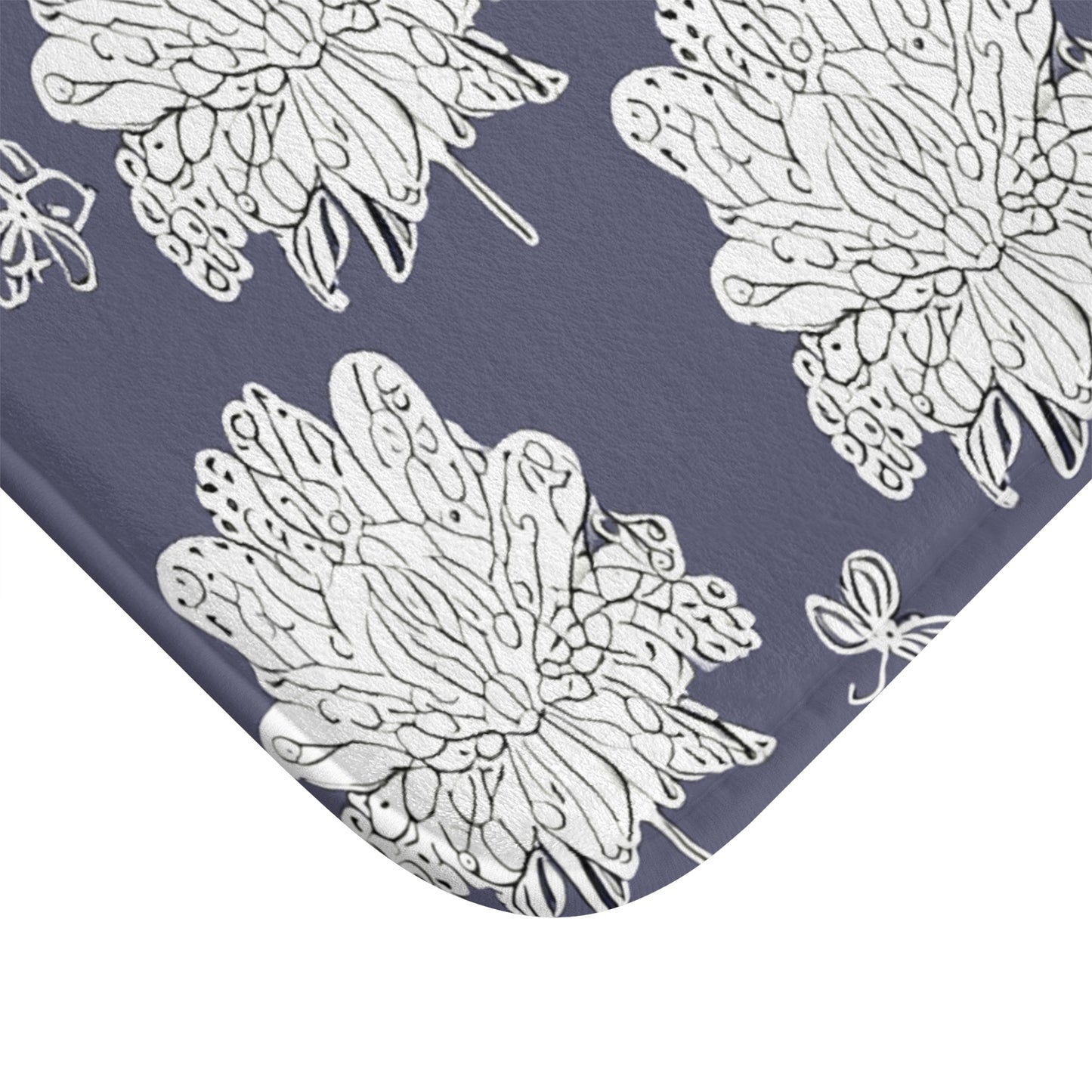 White Floral Butterflies 34" x 21" Bath Mat
