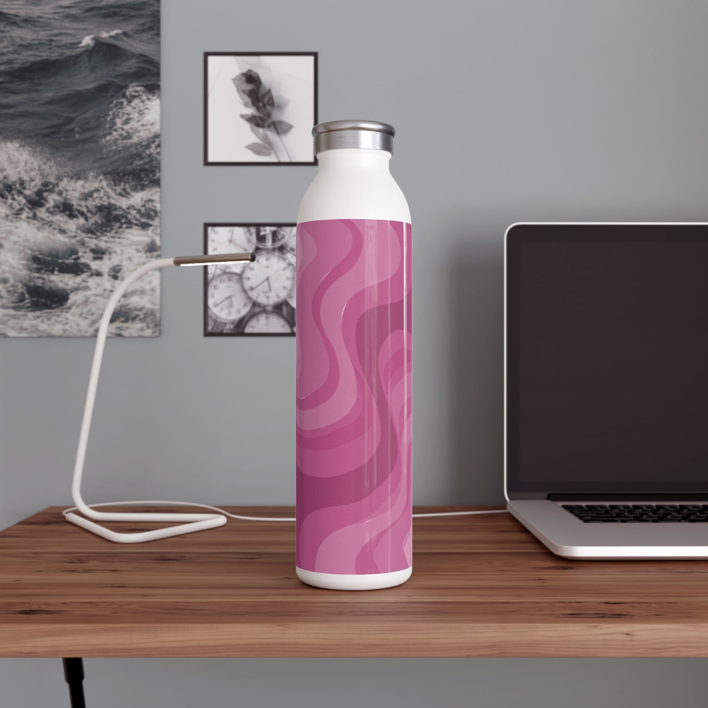 Pinky Mauve Wavey Slim Water Bottle, 20 oz White