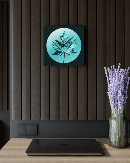 Tif Green Maple Leaf Acrylic Wall Clock, Round or Square, 10.75" x 10.75"