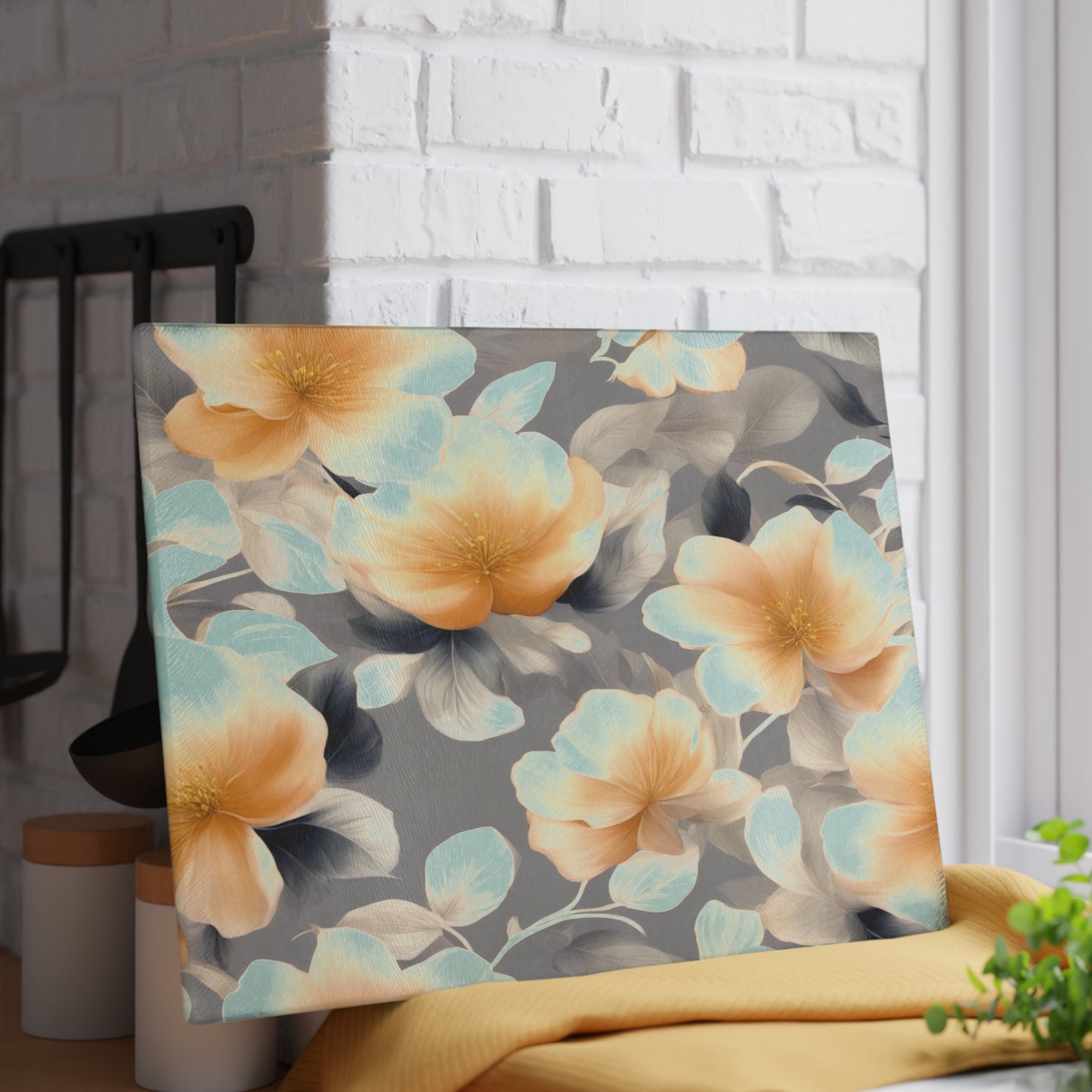 Soft Blossom Floral Bunch Glass Cutting Board, 11" x 15"