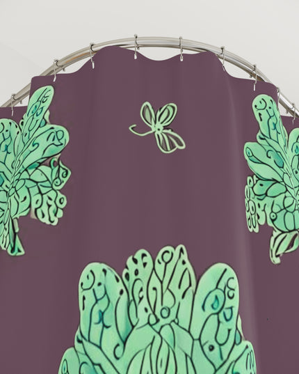 Mint Green Floral Butterflies Shower Curtain, 71" x 74"
