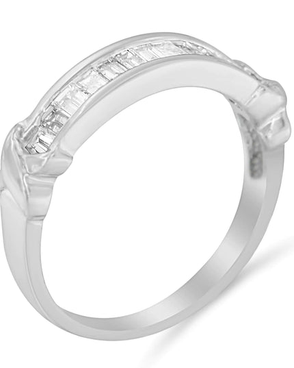 .925 Sterling Silver 1/2 Cttw Baguette Cut Diamond Channel Set X-Station Wedding Ring (H-I Color, I1-I2 Clarity)