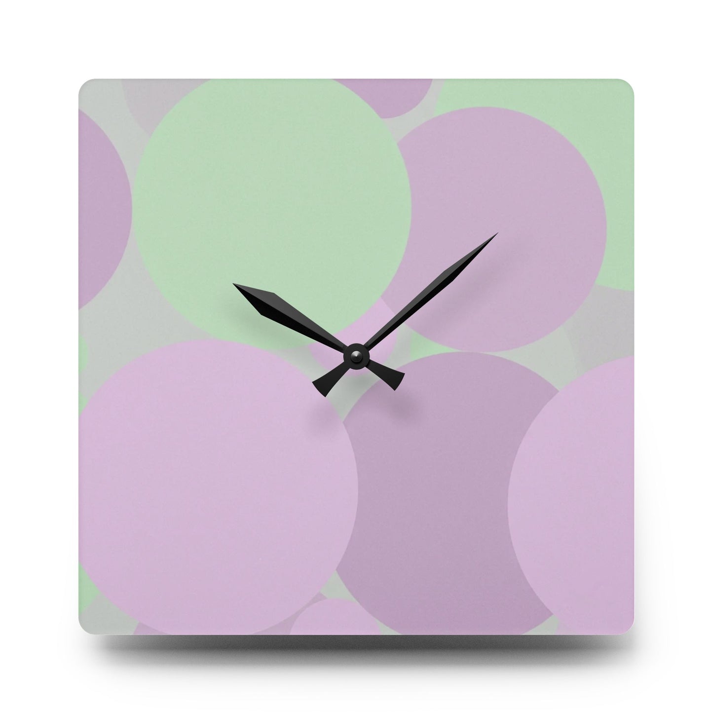 Pastel Lavender Purple and Soft Green Patches Acrylic Wall Clock, Round or Square, 10.75" x 10.75"