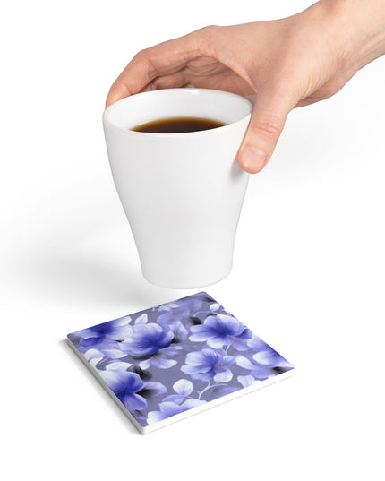 Indigo Blossom Floral Bunch Square Ceramic Coaster, 4" x 4"