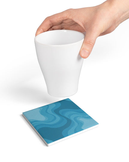 Sky Blue Wavey 4" x 4" Square Ceramic Coaster