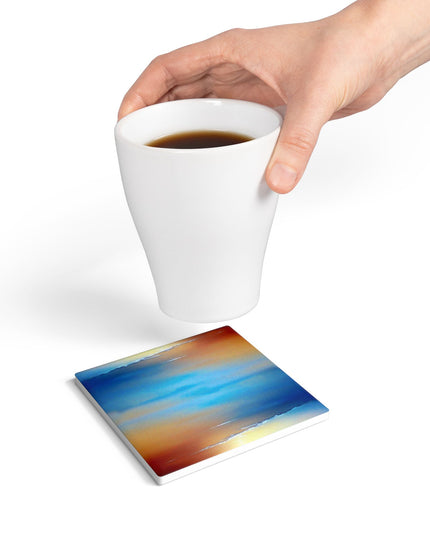 Blue Sea Red Orange Fog 4" x 4" Square Ceramic Coaster