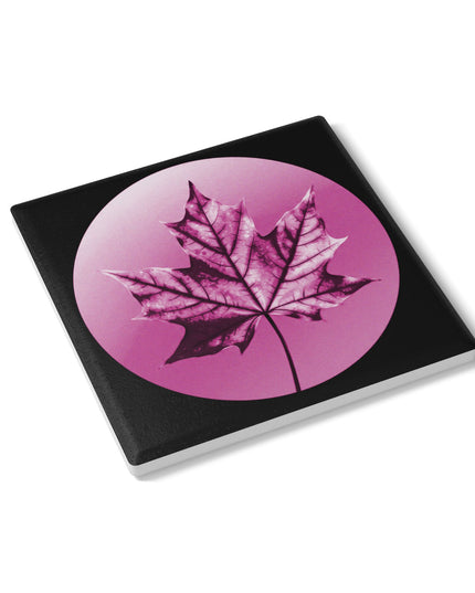 Magenta Maple Leaf 4" x 4" Square Ceramic Coaster