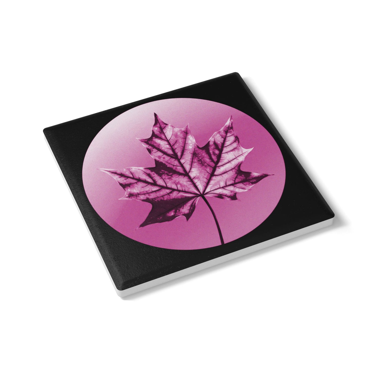 Magenta Maple Leaf 4" x 4" Square Ceramic Coaster