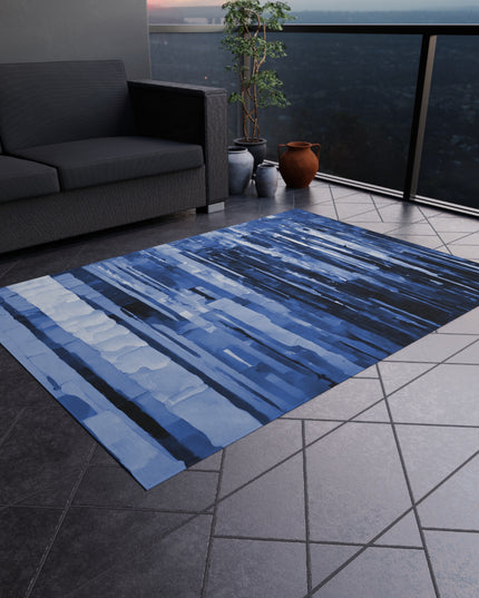Striped Deep Blue Outdoor Rug, 60" x 84"