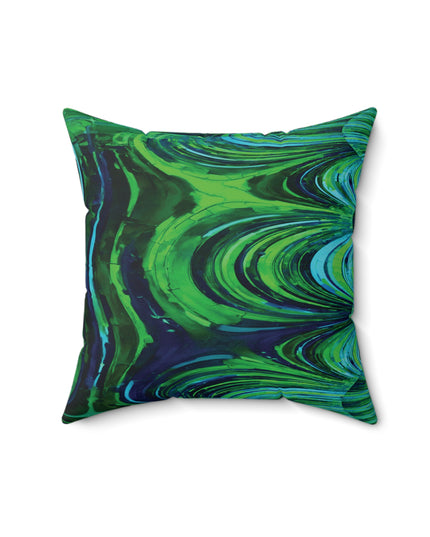 Uzi Spiral Blue Green Faux Suede Square Pillow,  16" x 16"