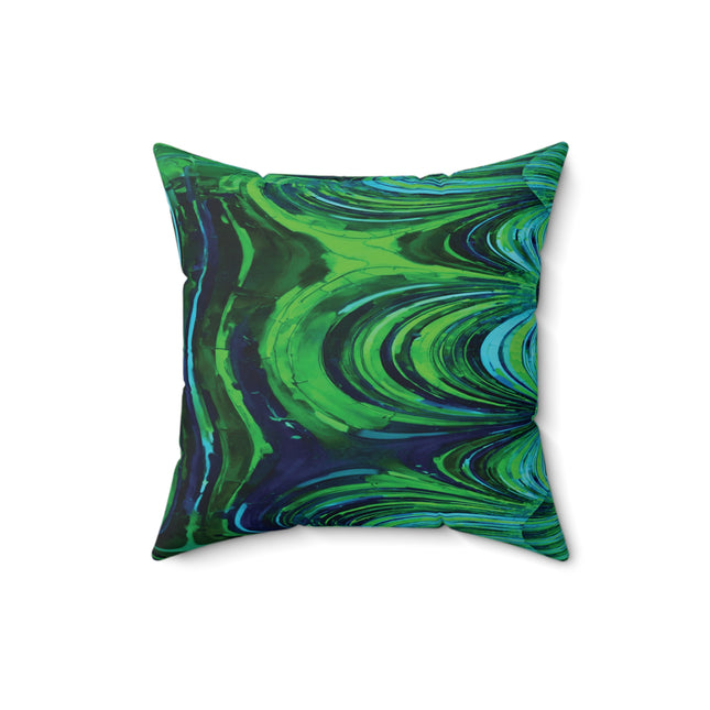 Uzi Spiral Blue Green Faux Suede Square Pillow,  16" x 16"