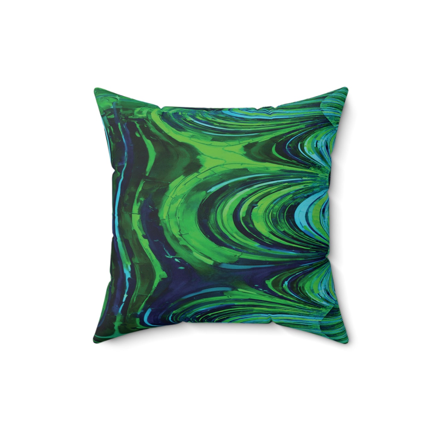 Uzi Spiral Blue Green Faux Suede Square Pillow,  16" x 16"