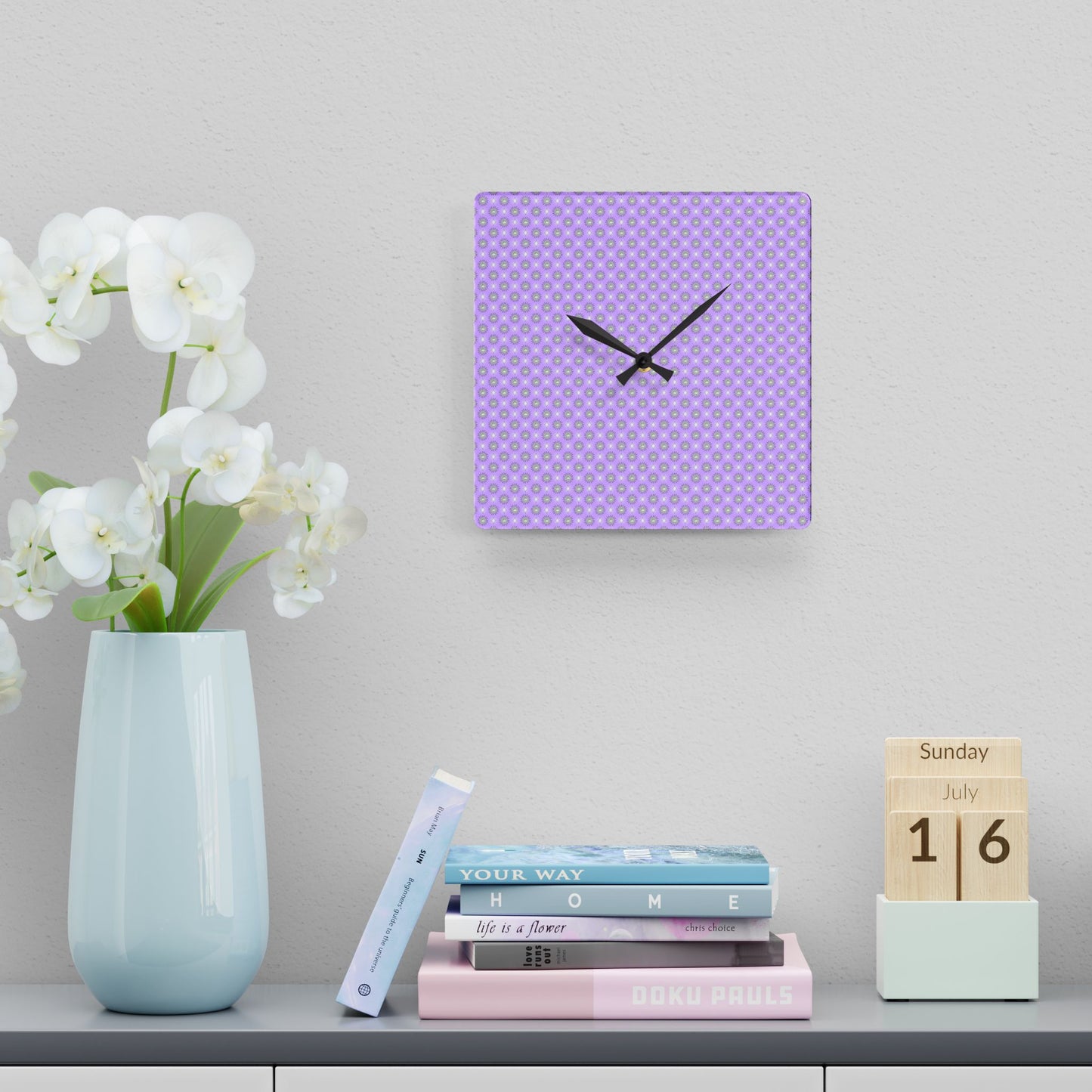 Lavender Star-crossed Bodies Acrylic Wall Clock, Round or Square, 10.75" x 10.75"