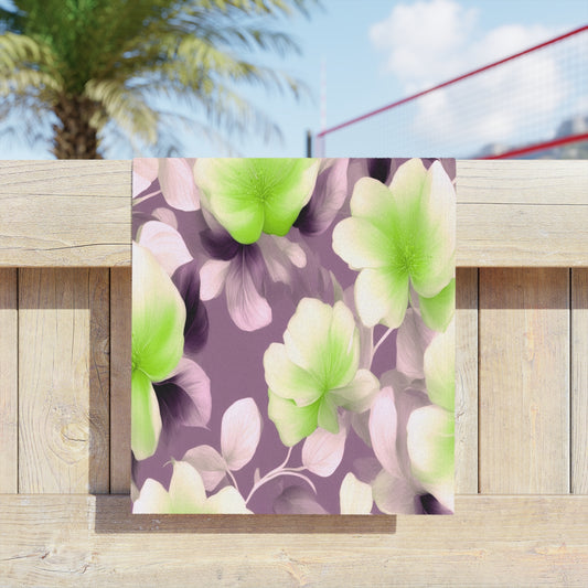 Lime Lavender Floral Bunch Beach Towel, 18" x 27"