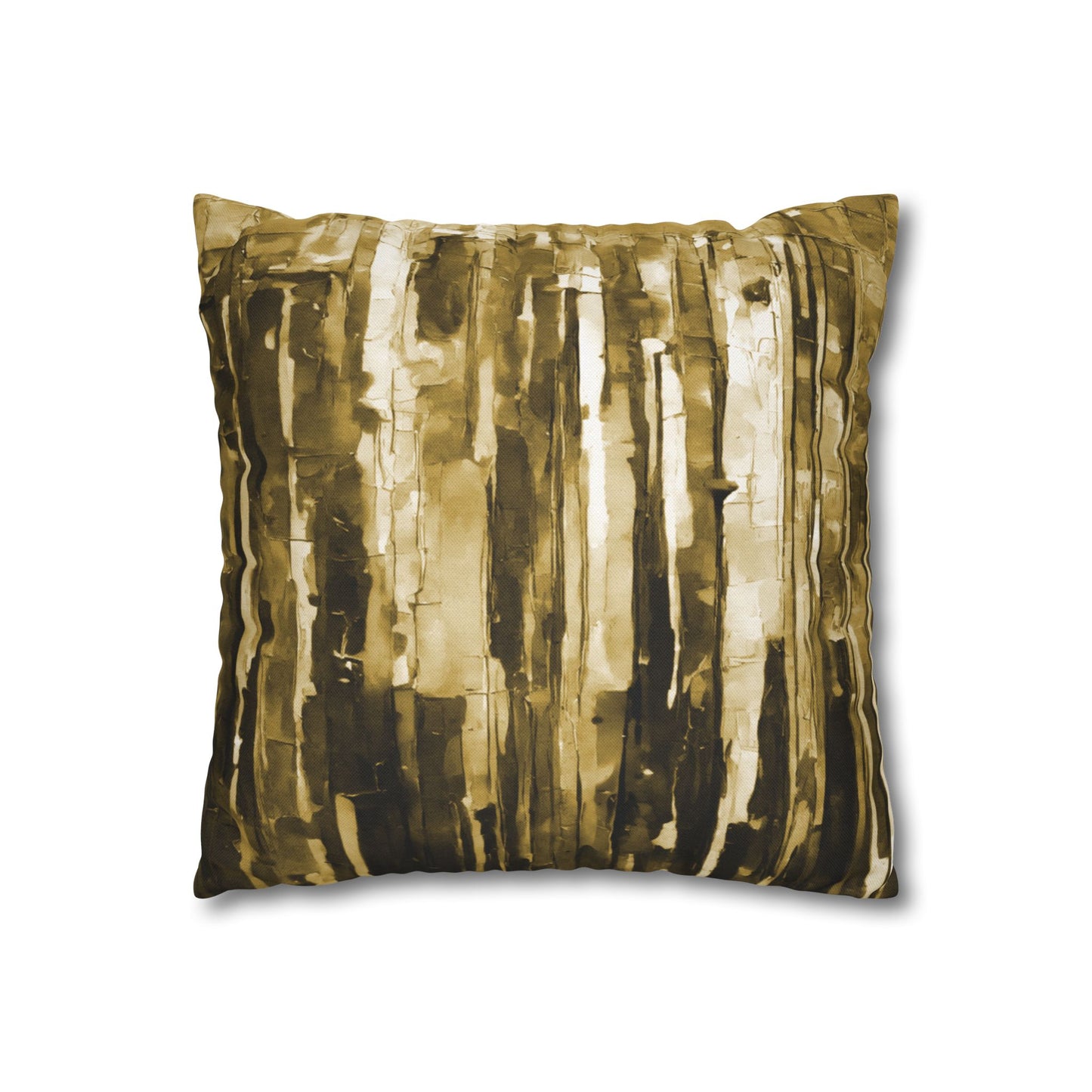 Striped Light Brown Spun Polyester Square Pillowcase, 14" x 14"