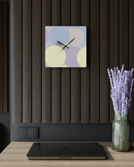 Pastel Soft Blue and Soft White Patches Acrylic Wall Clock, Round or Square, 10.75" x 10.75"