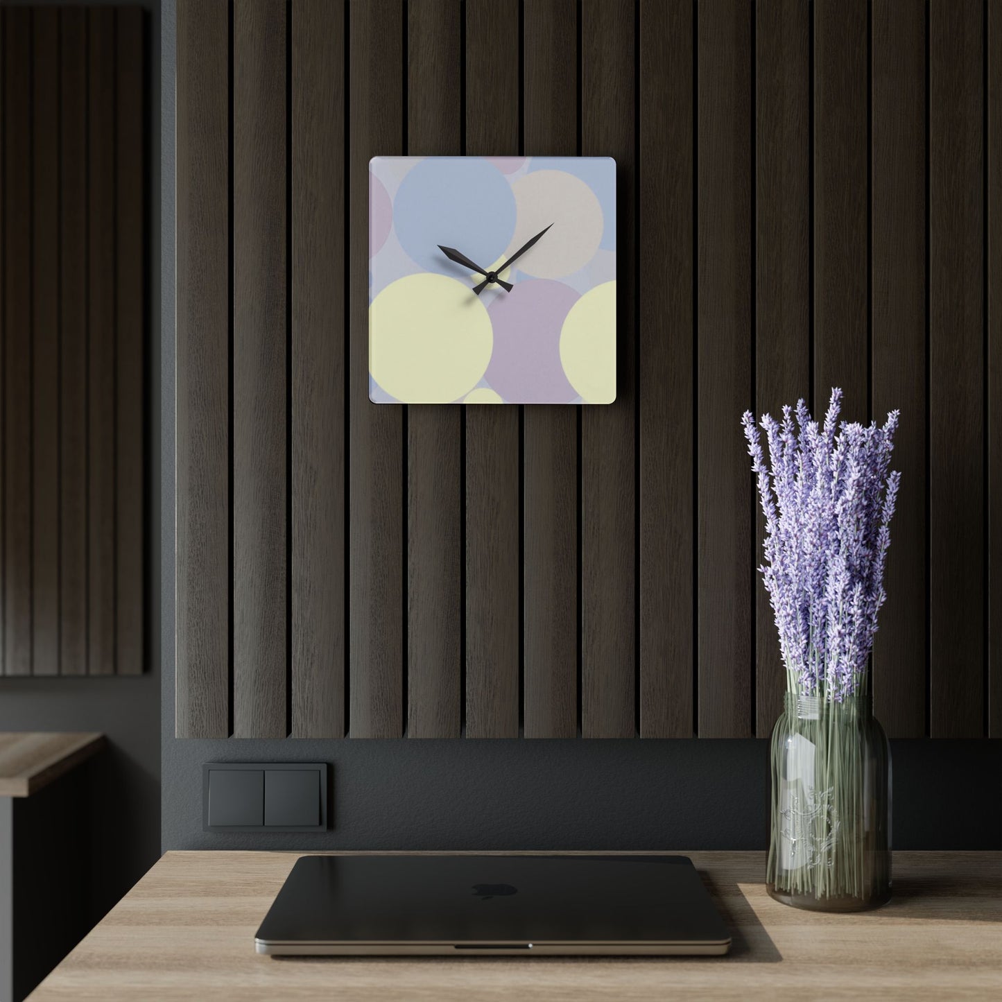Pastel Soft Blue and Soft White Patches Acrylic Wall Clock, Round or Square, 10.75" x 10.75"