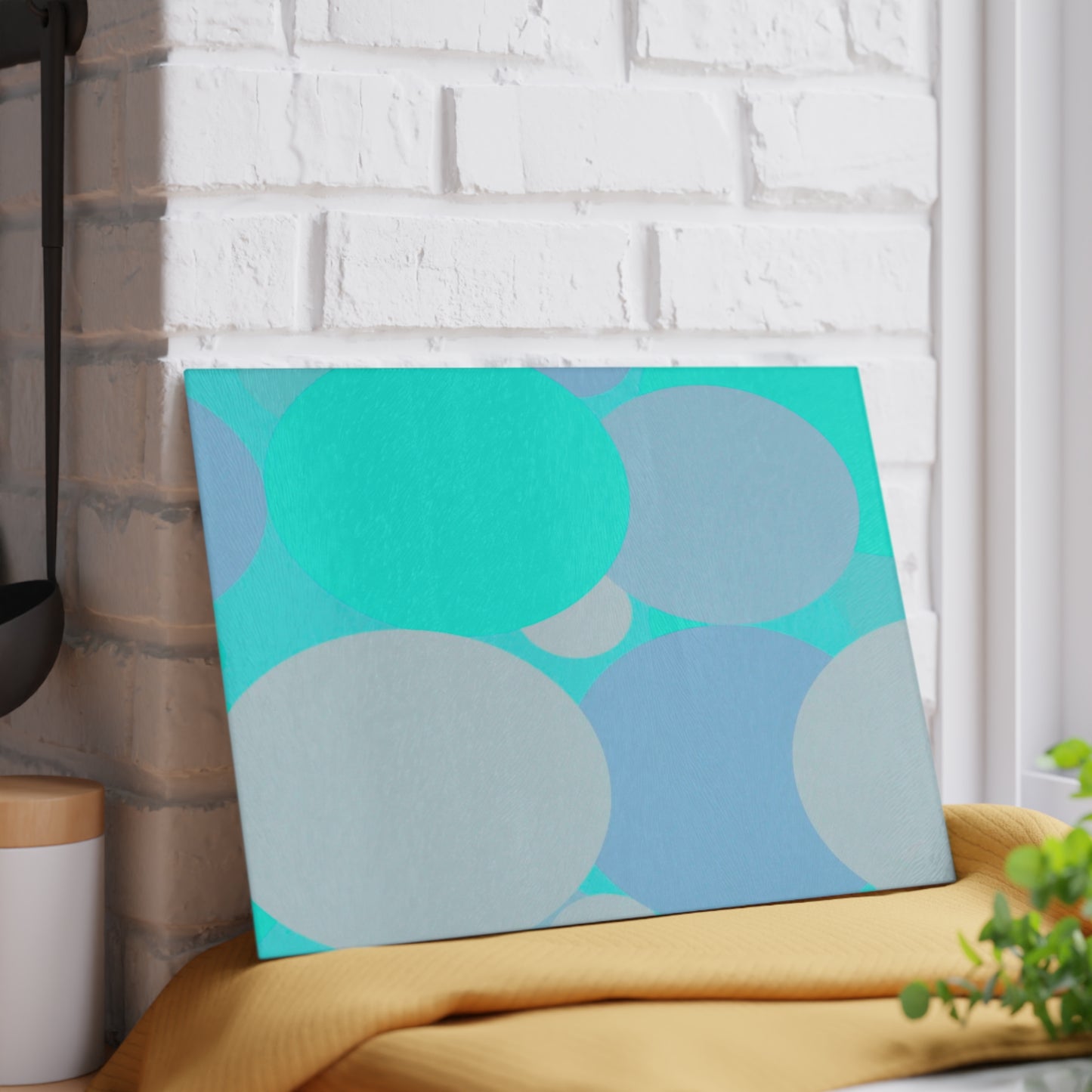 Pastel Tan and Tif Patches 8" x 11" Glass Cutting Board