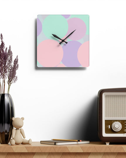 Pastel Peach and Soft Green Patches Acrylic Wall Clock, Round or Square, 10.75" x 10.75"