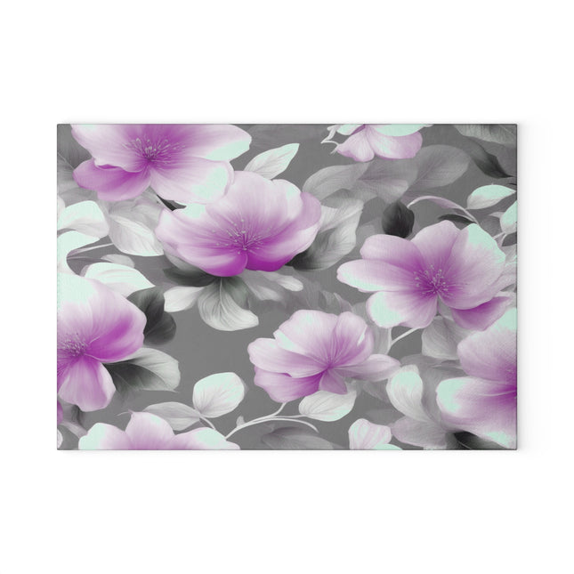 Purple Blossom Floral Bunch Glass Cutting Board, 8" x 11"