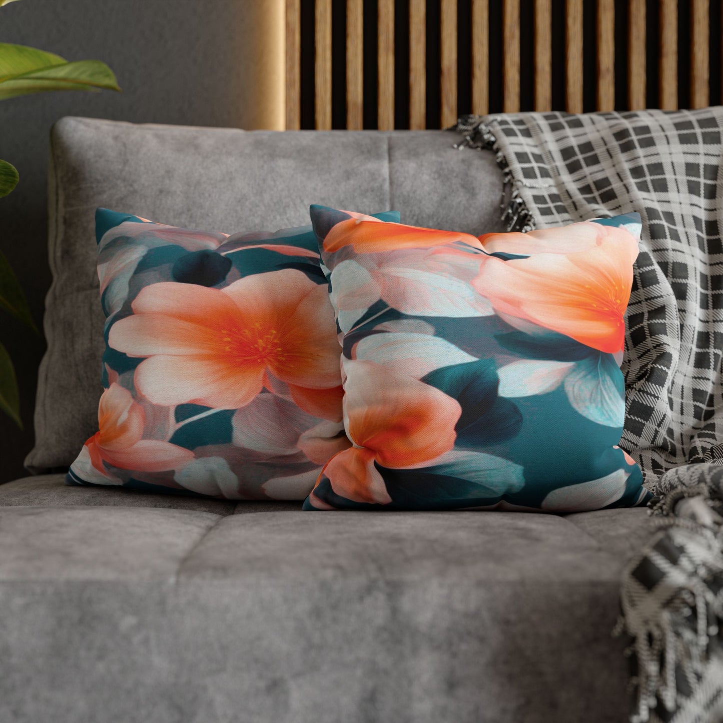 Orange Blossom Floral Bunch Spun Polyester Square Pillowcase, 14" x 14"