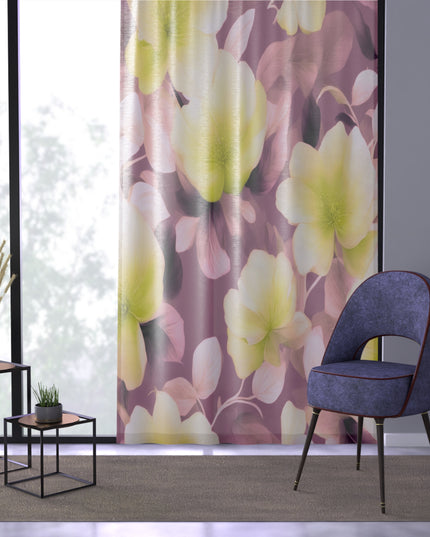 Lemon Blossom Floral Bunch Sheer Window Curtain, 50" x 84", partially transparent