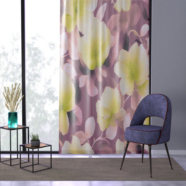 Lemon Blossom Floral Bunch Sheer Window Curtain, 50" x 84", partially transparent