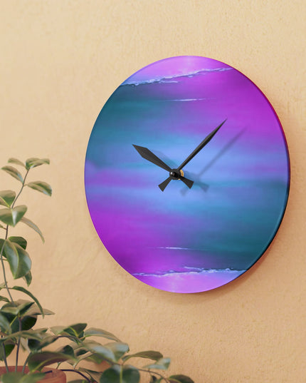 Dark Blue Green Sea Purple Fog Acrylic Wall Clock, Round or Square, 10.75" x 10.75"