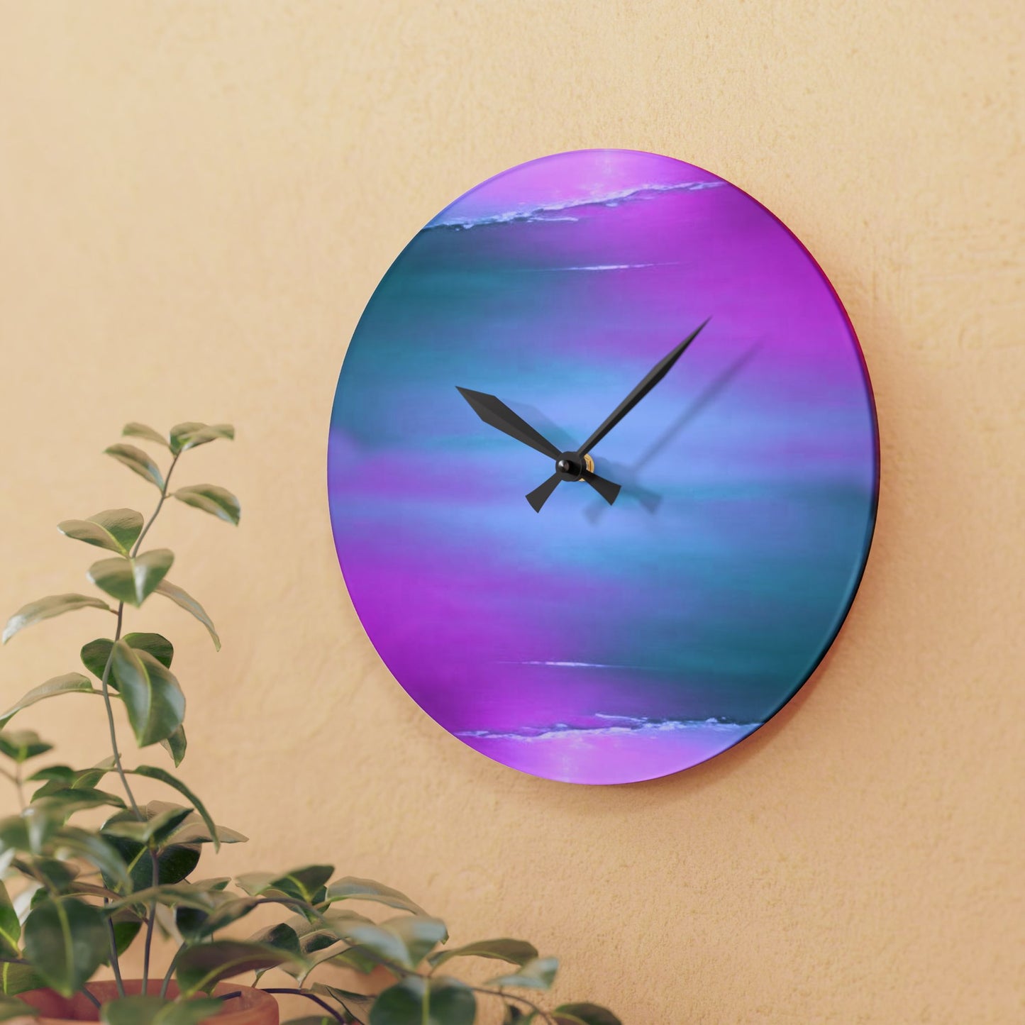 Dark Blue Green Sea Purple Fog Acrylic Wall Clock, Round or Square, 10.75" x 10.75"