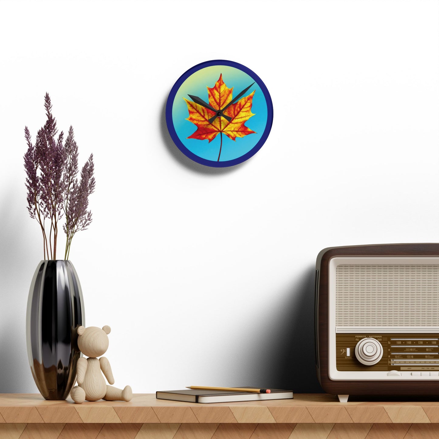 Alpha Maple Leaf Acrylic Round Wall Clock, 8" x 8"
