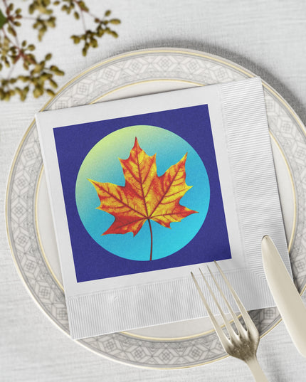 Alpha Maple Leaf White Coined Napkins, 6.5" x 6.5"