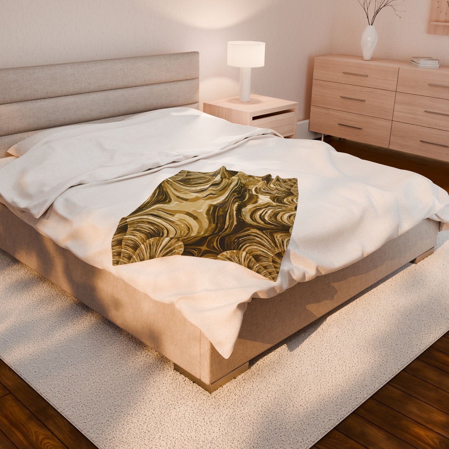 Uzi Spiral Light Brown Velveteen Plush Blanket, 30" x 40"