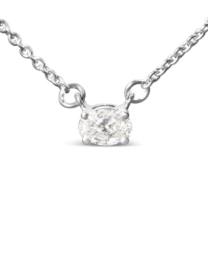 14K White Gold 1/4 Cttw Lab Grown Oval Solitaire Diamond East West 18" Pendant Necklace (G-H Color, VS2-SI1 Clarity)