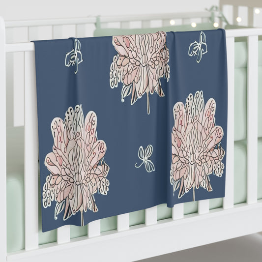 Rose White Floral Butterflies Baby Swaddle 30″×40″ Blanket