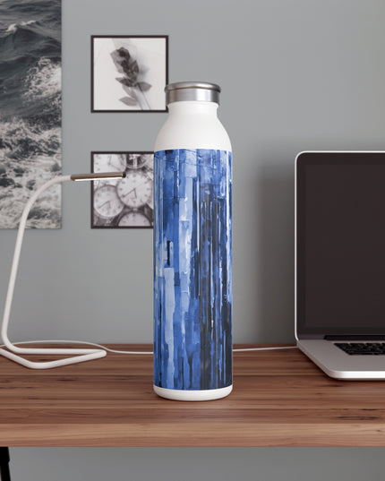 Striped Deep Blue Slim Water Bottle, 20 oz White