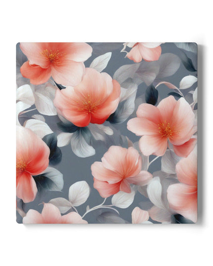 Red Blossom Floral Bunch Square Ceramic Coaster, 4" x 4"