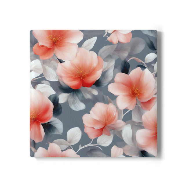 Red Blossom Floral Bunch Square Ceramic Coaster, 4" x 4"