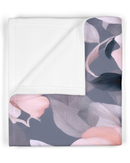 Peach and Blue Gray Floral Bunch Soft Fleece Baby Blanket, 30" x 40"