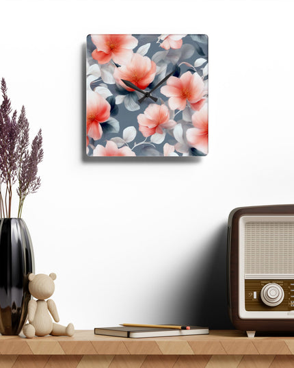 Red Blossom Floral Bunch Acrylic Wall Clock, Round or Square, 10.75" x 10.75"